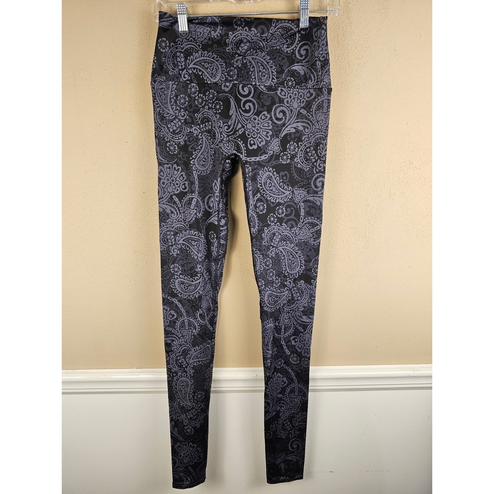 K-Deer Womens Black Gray Floral Print Leggings Large